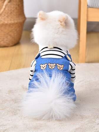 1pc Pet Suspender Pants With Bear Pattern, Ideal For Teddy, Bichon, Corgi, Etc.