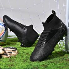 1雙男子高筒足球鞋戶外訓練鞋防滑職業足球鞋,透氣耐磨,男女皆宜ronaldo(梅西) - 黑色 - 查看 6