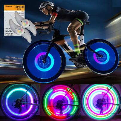 2 件装多色 LED 自行车车轮灯 USB/电池供电辐条灯 Ip65 防水 2/3 种模式自行车灯，超亮自行车装饰和警示灯
