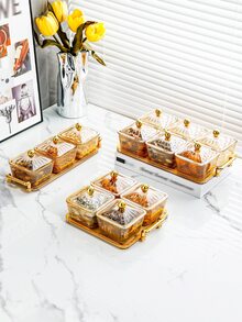 1 套带金边条纹方形小吃甜点盘、亚克力托盘 - 香檳色 - 查看 1