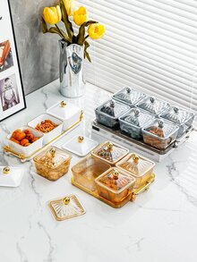 1 套带金边条纹方形小吃甜点盘、亚克力托盘 - 香檳色 - 查看 7