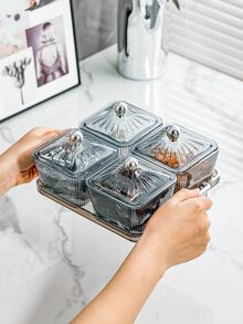 1 套带金边条纹方形小吃甜点盘、亚克力托盘 - 香檳色 - 查看 5