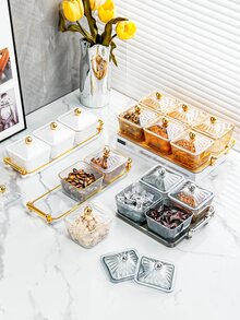 1 套带金边条纹方形小吃甜点盘、亚克力托盘 - 香檳色 - 查看 3