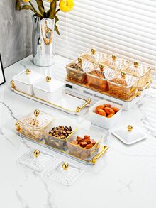 1 套带金边条纹方形小吃甜点盘、亚克力托盘 - 香檳色 - 查看 4