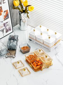 1 套带金边条纹方形小吃甜点盘、亚克力托盘 - 香檳色 - 查看 6