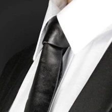 1件男士黑色PU皮商務領帶，完美搭配正裝襯衫和西裝，或作為禮物贈送 - 黑色 - 查看 2