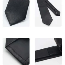 1件男士黑色PU皮商務領帶，完美搭配正裝襯衫和西裝，或作為禮物贈送 - 黑色 - 查看 4
