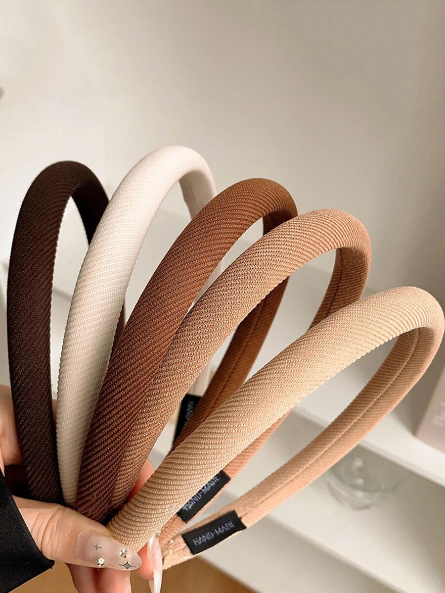5入組簡約風卡其色斜紋布頭髮箍適合女士,頭繩,臉部清潔頭帶,頭配件