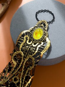 1 件复古金色蕾丝长袖，仿水钻设计，异国风情手饰，派对服装配饰，角色扮演万圣节 - 金色 - 查看 3