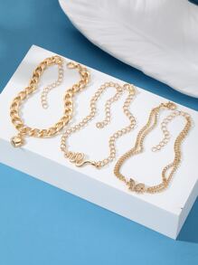 3PCs Butterfly Heart Snake Foot Chain Set - Yellow Gold - View 2