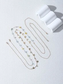 2入組/套尺寸可調節項鍊帶極簡圓金屬吊墜,適用於女士日常穿著 - 金色 - 查看 2