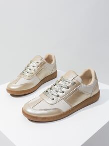 Alan Vincent Zapatos Dorados Nuevos Para Mujer De Deportivos Cómodos Para El Uso Diario Al Aire Libre, Zapatillas Bajas Planas Para Mujer En La Parte Superior Y Para Hacer Ejercicios De Deporte - Dorado - Ver 4