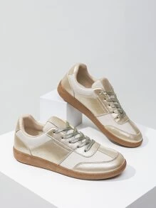 Alan Vincent Zapatos Dorados Nuevos Para Mujer De Deportivos Cómodos Para El Uso Diario Al Aire Libre, Zapatillas Bajas Planas Para Mujer En La Parte Superior Y Para Hacer Ejercicios De Deporte - Dorado - Ver 1