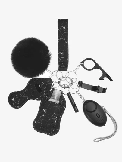 9 st svart självförsvarskit med tillbehör inklusive personligt larm nyckelring handväska nyckelring boll nyckelring armband nyckelring väsktillbehör present presenttillbehör dekoration för tonårsflickor kvinnor universitetsstudenter nybörjare och tjänstemän alla hjärtans dag nyckelringar berlocker biltillbehör nålar skolmaterial lärarpresenter tillbaka till skolan lärartillbehör