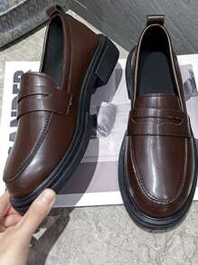 女士新款圓頭低幫平底休閑鞋,棕色英式懶人鞋適用於春秋季節