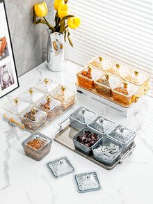 1 Set Of Festive Square Fruit Tray With Cover And Acrylic Tray For Home Use - White - View 3