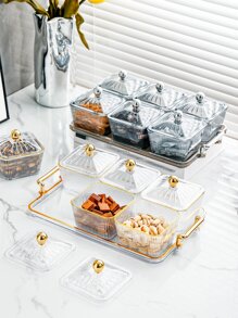 1 Set Of Festive Square Fruit Tray With Cover And Acrylic Tray For Home Use - White - View 4