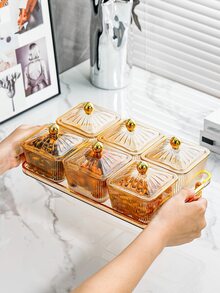 1 Set Of Festive Square Fruit Tray With Cover And Acrylic Tray For Home Use - White - View 6