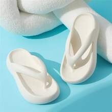 1雙時尚女式夏季厚底拖鞋涼鞋，室內/室外防滑軟底家居鞋，海灘和花園人字拖，輕鬆穿脫 - 白色 - 查看 3
