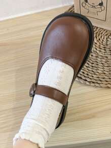 女士時尚馬莉珍平底鞋,休閒圓頭,低跟,英式風格,淺啡色皮革鞋,新品上市 - 棕色 - 查看 5