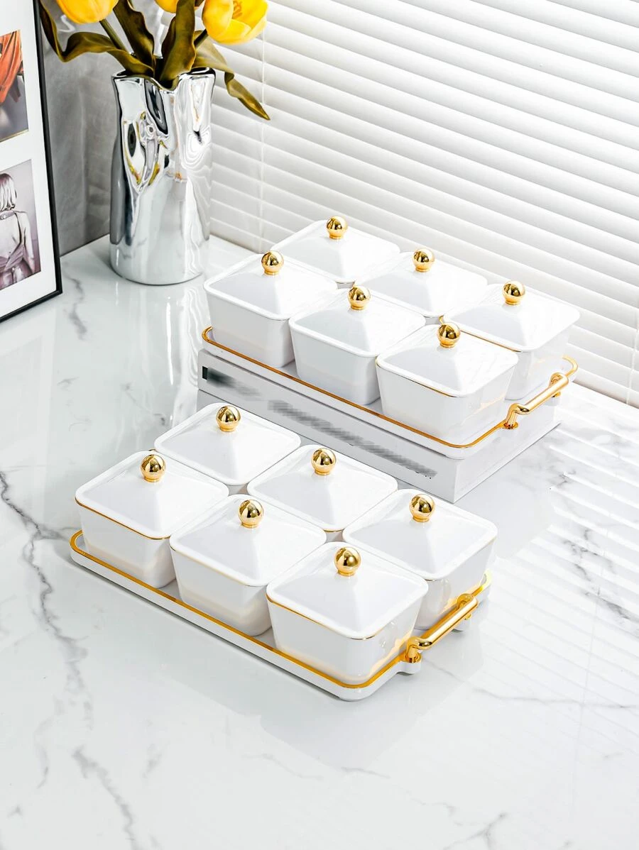 1 Set Of Festive Square Fruit Tray With Cover And Acrylic Tray For Home Use - White - View 1
