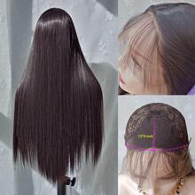 13x4前蕾絲假髮人類頭髮自然黑色長款直發24英寸()預拔毛中間部分透明蕾絲假髮,合適的適用於日常穿著適合女士 - 黑色 - 查看 7