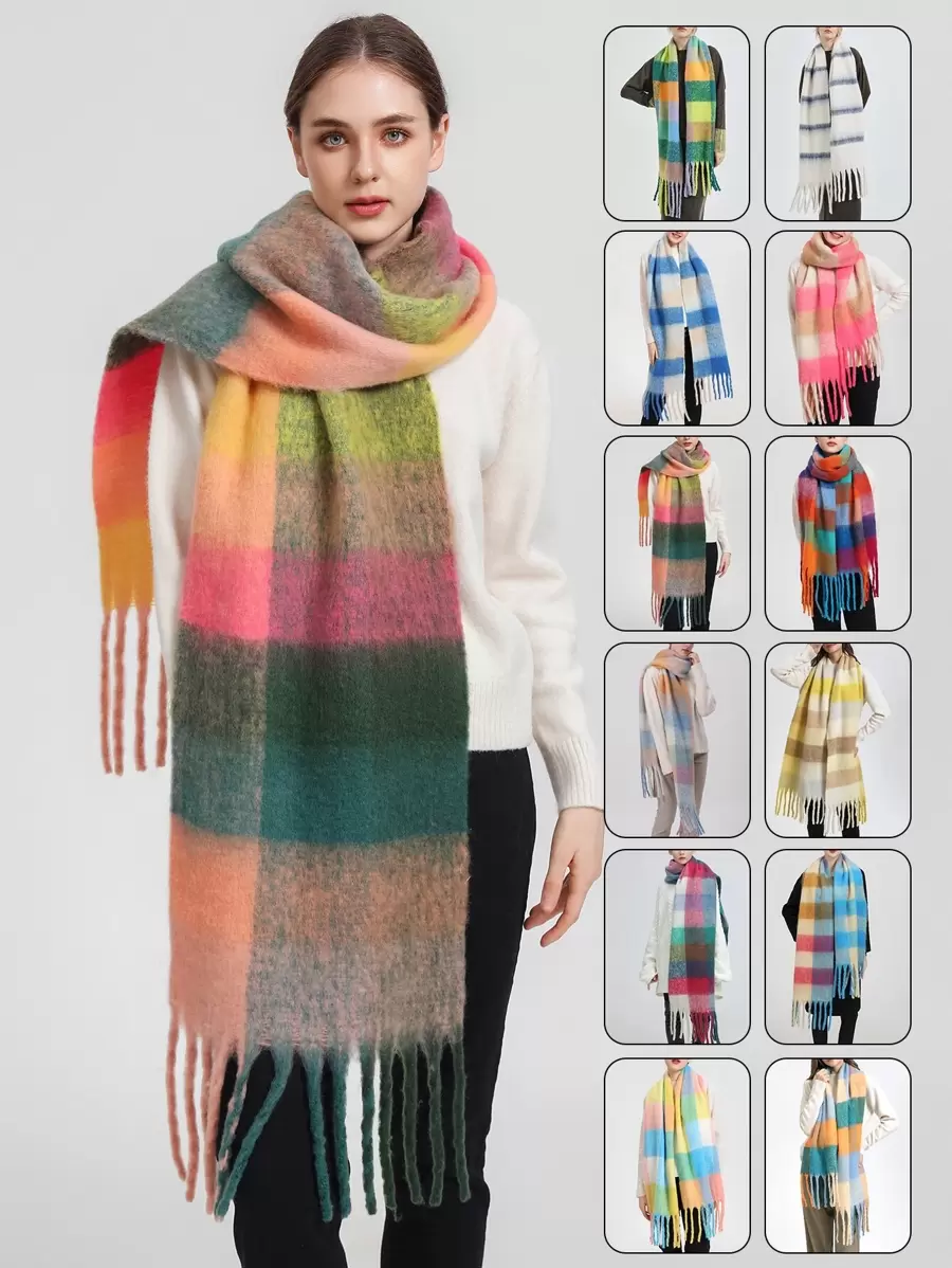 1pc Women'S Multi-Color Plaid Warm Fashion Versatile Scarf Suitable For Daily Use - Multicolor - View 1