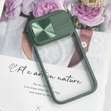 Simple Sliding Window Camera Design Full Coverage Phone Case Compatible With Apple Iphone 14 Pro Max, Iphone 13 With Sliding Cover Compatible With Camera Lens, Iphone 12 Pro Max - Green - View 1