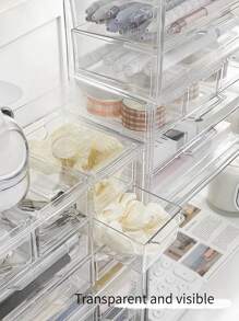 1pc Small Transparent Acrylic Drawer Storage Box With 3 Or 5 Compartments, Perfect For Desktop Jewelry, Stationery And Contact Lens Storage - Clear - View 7