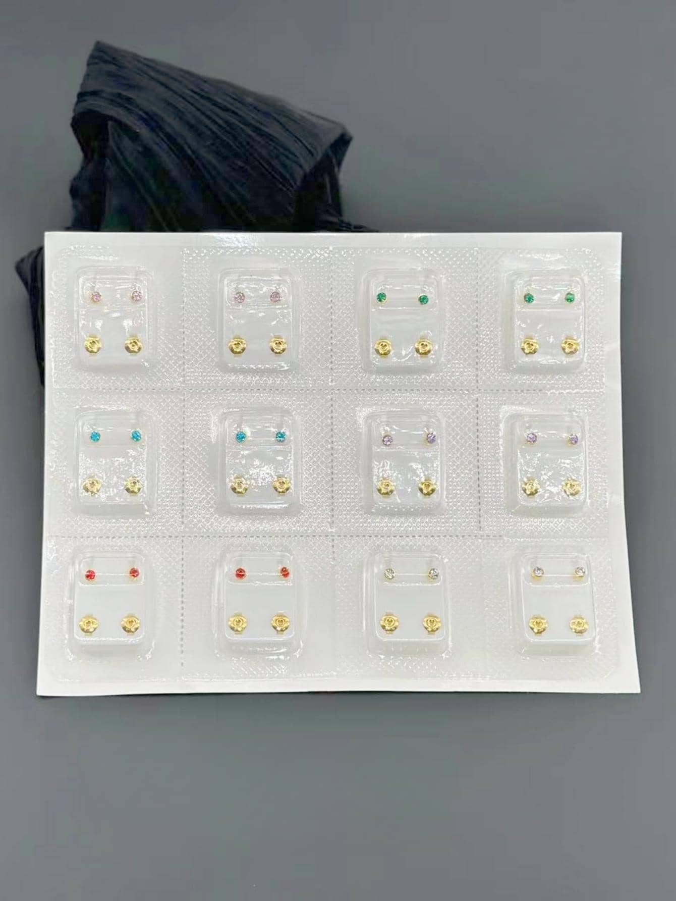 24pcs/Set Simple Elegant Gold Edge Crystal Stud Earrings, Suitable For Pierced Ears, Convenient Daily Wear - Multicolor - View 1