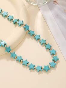 Hàng mới đến Đúng mốt Xanh Ngôi sao & Màu ngọc lam Vòng cổ đính cườm Đối với Kỳ nghỉ - Màu xanh lam - Xem 3