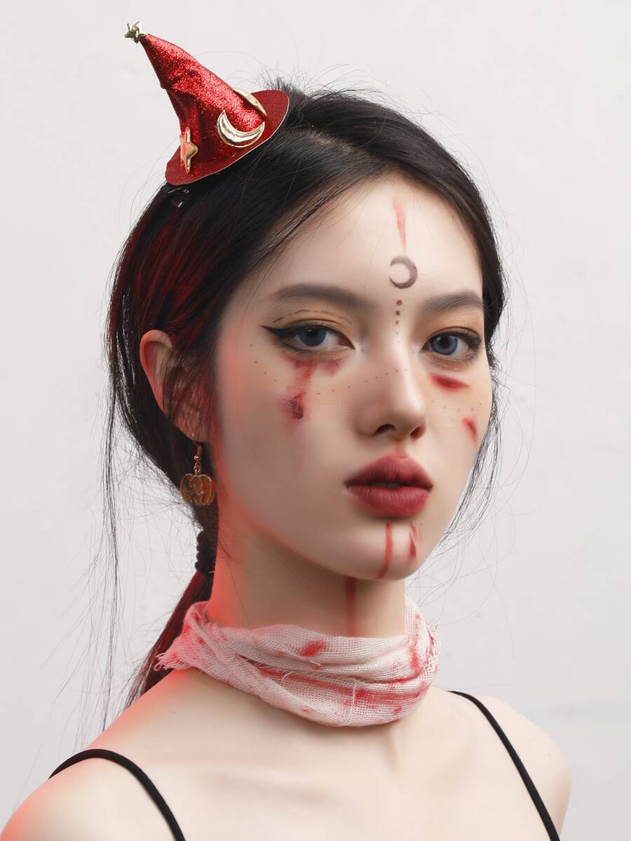 1入組萬聖節紅帽造型髮夾髮飾,適用於節慶、派對、聚會