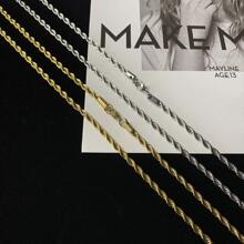 1 Pieza Collar Básico Con Cadena Torcida De Acero Inoxidable De Color Plata Para Combinar - Plateado - Ver 2