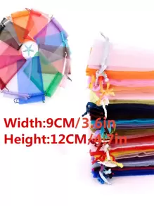 50 个白色和透明欧根纱礼品袋，9x12 厘米方形双抽绳网袋，适用于圣诞节、万圣节、婚礼、派对、糖果、珠宝、化妆品、小礼物、各种场合、圣诞节 - 白色 - 查看 8