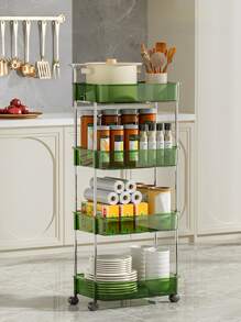 1pc Light Luxury Transparent Kitchen Storage Rack, Wheeled And Movable Bathroom Shelf, Easy To Assemble And Disassemble - Green - View 2