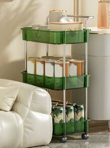 1pc Light Luxury Transparent Kitchen Storage Rack, Wheeled And Movable Bathroom Shelf, Easy To Assemble And Disassemble - Green - View 8