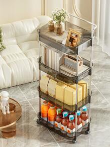 1pc Light Luxury Transparent Kitchen Storage Rack, Wheeled And Movable Bathroom Shelf, Easy To Assemble And Disassemble - Green - View 9