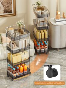 1pc Light Luxury Transparent Kitchen Storage Rack, Wheeled And Movable Bathroom Shelf, Easy To Assemble And Disassemble - Green - View 10