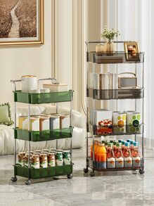 1pc Light Luxury Transparent Kitchen Storage Rack, Wheeled And Movable Bathroom Shelf, Easy To Assemble And Disassemble - Green - View 11