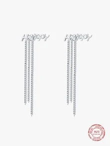 S925純銀愛心長流蘇耳環,優雅掛墜設計,適用於女性婚禮珠寶