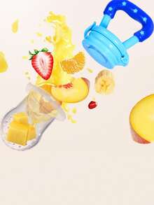 1 Pieza Mordedor de frutas para bebés, fabricado en silicona, adecuado para que el bebé lo utilice cuando come alimentos complementarios - Azul - Ver 2