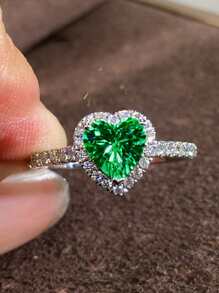 1 PC Romantic Green Heart Cubic Zirconia Ring For Women For Valentine's Day Gift Wedding Engagement Anniversary Party Jewelry Valentines,Mom,Mother,Mother's Day,Gift