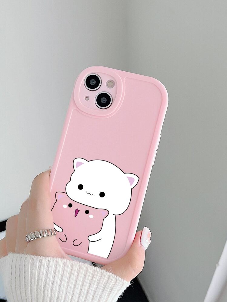 Cute Pink Cat Elements Novelty Matte Case 1pc Cute Cat Big Eyes Matte Pink Phone Case Suitable For IPhone And Galaxy Smartphones Spring Birthday Gift International Version Not The Domestic Version - Multicolor - View 2