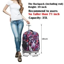 18 Inches Wheeled Rolling Backpack Multi-Compartment College Books Laptop Bag - Hot Pink - View 2