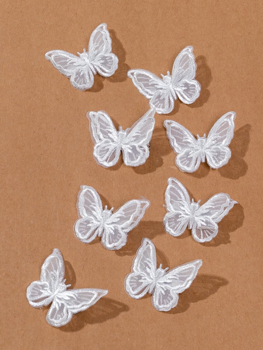 8pcs Lace Double-Layer Butterfly Hair Clip For Daily Use Cute, Y2k Claw Clips Hair Claws Hair Barrettes, School Stuff, Hair Accessories, Head Accessories, Hairpin - Beige - View 1