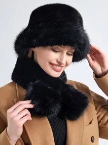 Scarf&hat Fluffy Cossack Style Hat for Ladies Winter Hats for Women - Black - View 2