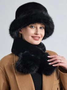 Scarf&hat Fluffy Cossack Style Hat for Ladies Winter Hats for Women - Black - View 3