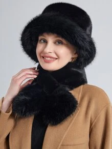 Scarf&hat Fluffy Cossack Style Hat for Ladies Winter Hats for Women - Black - View 6