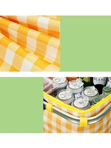 紅色戶外野餐袋厚鋁箔隔熱盒便攜野餐籃,含鋁框露營折疊籃 - 紅色 - 查看 3