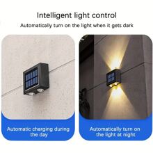 2入組或件太陽能戶外防水燈,太陽能升降式牆燈,戶外花園裝飾牆燈,適用於戶外照明,可用於房屋庭院,花園,車庫,人行道,門廊(暖色光)